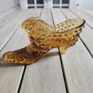 Vintage FENTON Amber Glass Hobnail Pattern, Shoe With Cat Head Hobnail Pattern.